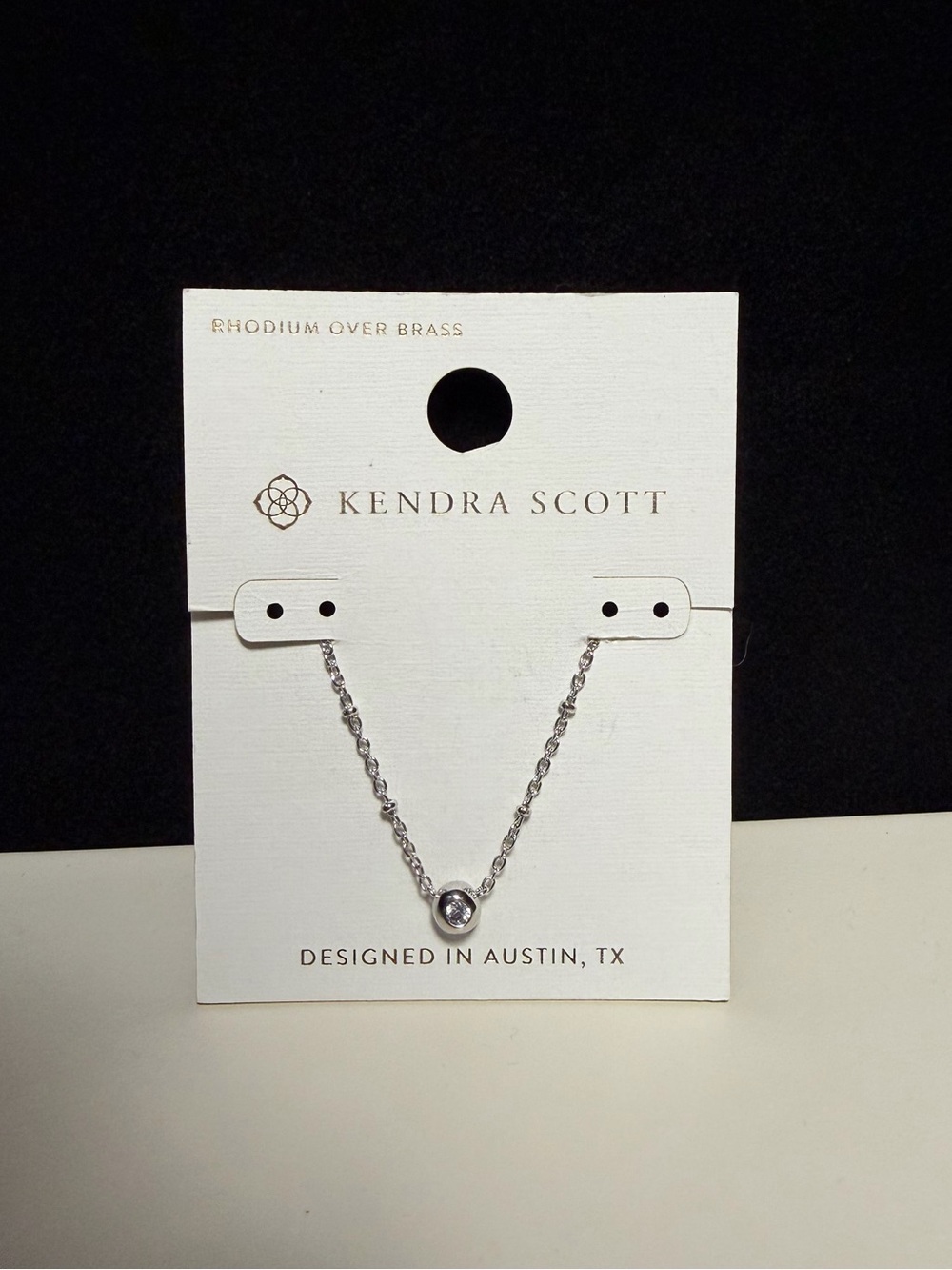 Kendra Scott NWT Rhodium Over Brass Bezel Solitaire Crystal Pendant Necklace